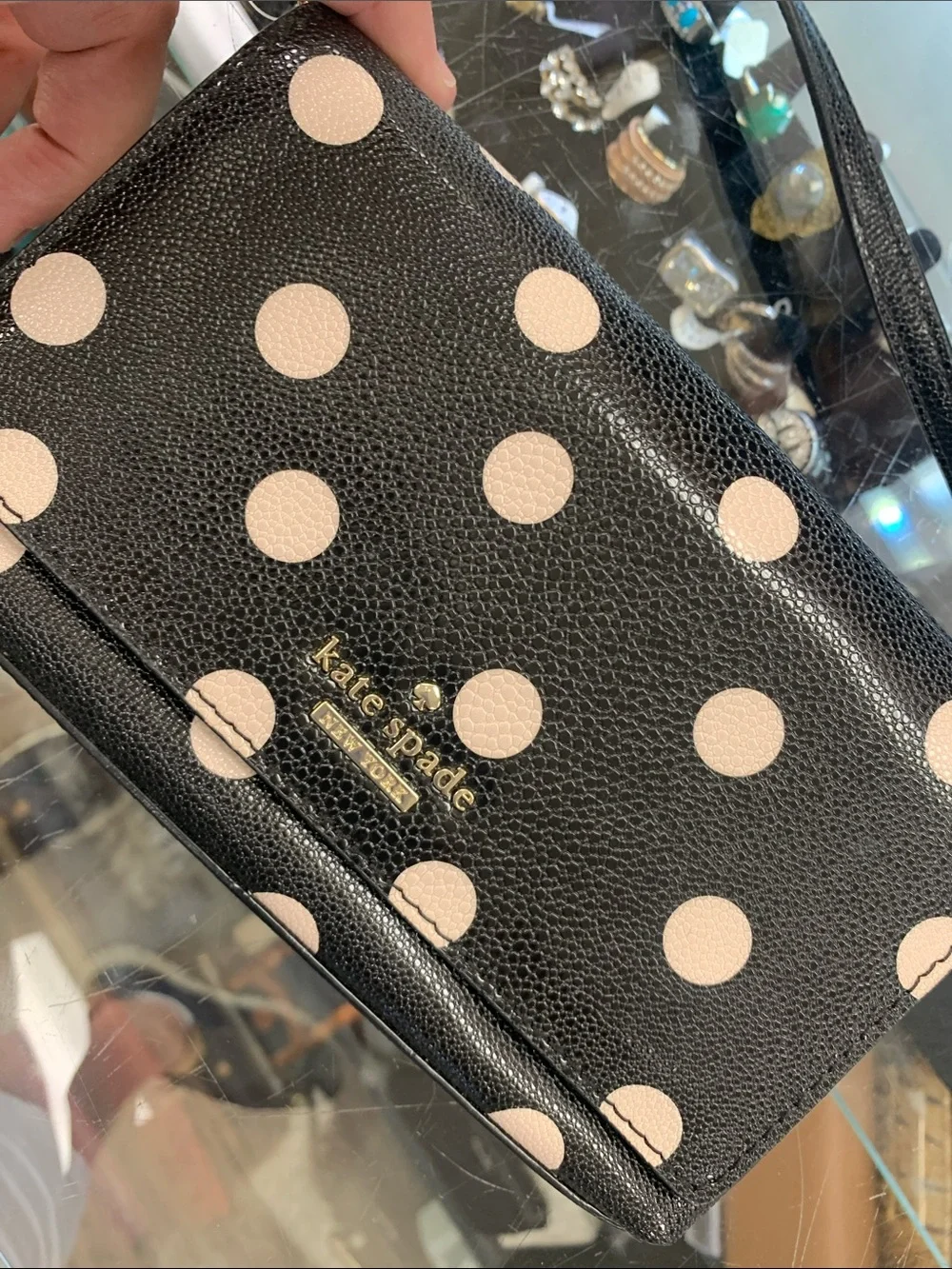 kate spade Black and Light Pink Polka Dot Crossbody Bag